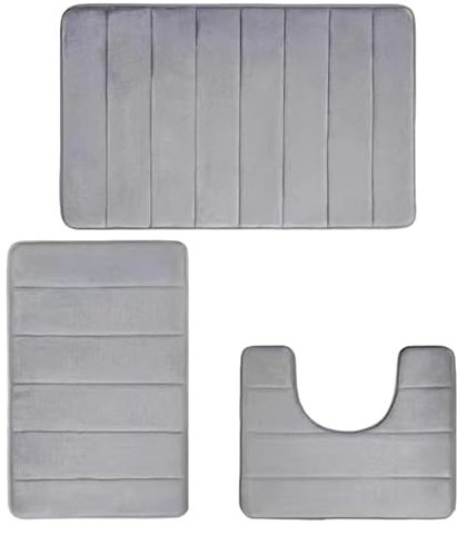 Yokbeer Badematten Set aus Memory Schaum, Badezimmerteppich Set, 3 teilig, rutschfeste Badematten für Badezimmer, Super Weich und Wasserabsorbierend, Maschinenwaschbar (Color : Light gray, Size : S
