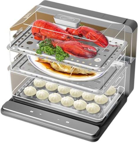 SAWEEZ Vaporizador eléctrico de Alimentos, vaporizador de Alimentos de 3 Niveles, vaporizador eléctrico de Verduras, vaporizador de Carne Vegetal Plegable, para Almacenamiento Compacto, Temporizador