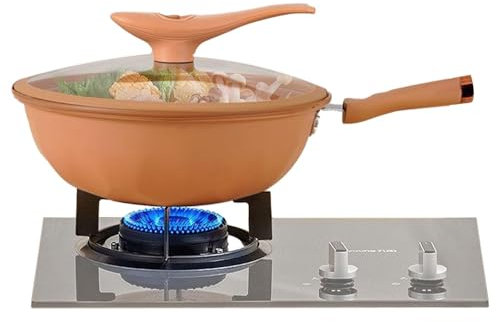 Wok - Wok antiaderente in ferro con coperchio, pentola a concentrazione energetica, padella con coperchio, pentola a concentrazione di energia, padella con coperchio, pentola da cucina cinese a fondo