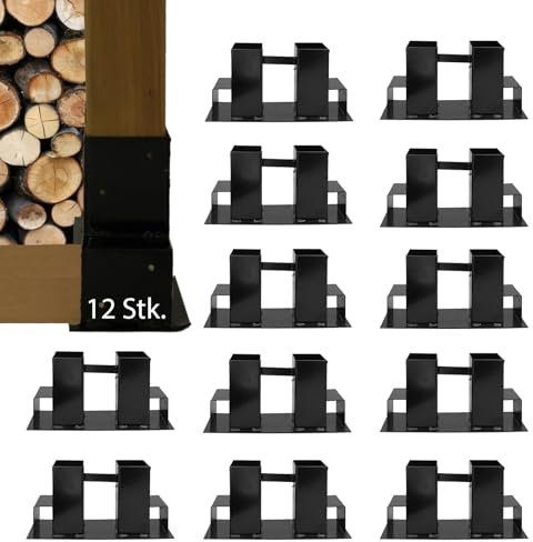 TRUTZHOLM Holzstapelhilfe Halterung 34 x 10 cm lackierter Stahl schwarz 2-12 Stück Holzstapelhalter Brennholz Kaminholzregal Stapelhilfe (12 Stück)
