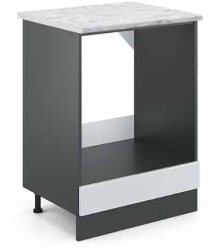 Vicco Herdumbauschrank R-Line, Herdschrank, Weiß Hochglanz/Anthrazit, AP Marmor