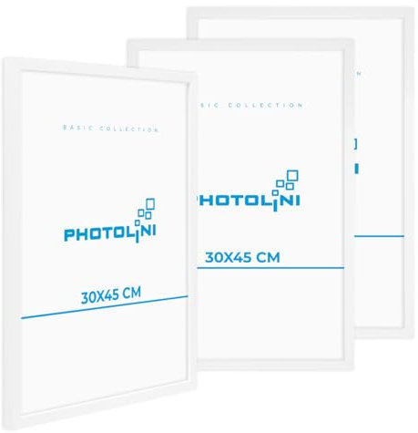 PHOTOLINI Bilderrahmen 30x45 Weiß MDF-Holz, 3er Set Poster-Rahmen, bruchsicheres Acrylglas, zum Aufhängen, extra Zubehör - für Fotos & Poster