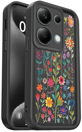 PanXCase Funda para Xiaomi Redmi Note 13 Pro 4G / Poco M6 Pro - Carcasa Silicona Delgada Suave Ligera Elegante Diseño, Protección Cámara Antichoque Antiarañazos Cover (Black,Flowers)