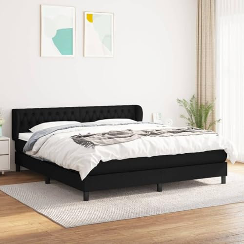 Keyroto Boxspringbett 180x200 Boxspringbett 180x200 Komplett Boxspringbett Einzelbett Bett 180x200 mit Bettkasten Stoff Schwarz 180x200 cm