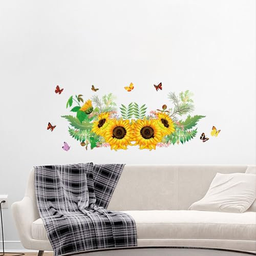 astylishome Wandtattoo Pflanzen Sonnenblume Schmetterling Wandsticker Garten Blumen Wandaufkleber Schlafzimmer Wohnzimmer Fenster Wanddeko Aufkleber für Schränke 0201