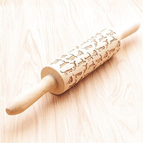 Namzi Nudelholz mit Katzenmotiv, lasergraviertes Nudelholz mit Katzenmuster, geprägtes Hartholz, Katzen-Design, Nudelholz, perfekt zum Backen, Kochen und Spielen mit Kindern, 38 cm