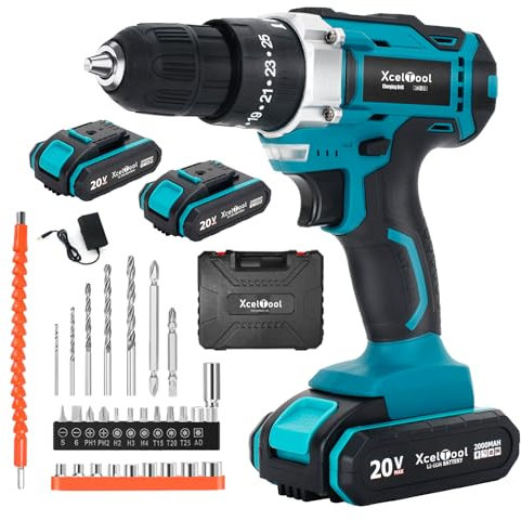 Funnyway 20V Brushless Cordless Drill Driver, Electric Screwdriver Power Driver Combi Drill with Battery and Charger, for Home Improvement DIY Tasks (Blue)