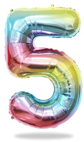 KOBOKO Zahlen Luftballon 5 Jahre, 40 Zoll XXL Folienballon 5 Geburtstagsdeko, Farbverlauf 5 Luftballon Zahlen Groß Party Deko, Zahlen Ballon 5. Geburtstag Mädchen, Helium Ballon 5 Geburtstag Zahl Deko