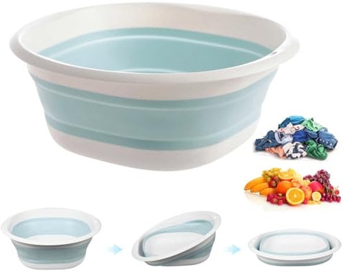 Bassine à vaisselle pliable de 9 l – Lavabo portable et pliable – Bac de rangement alimentaire rétractable – Bassin d'eau d'extérieur multifonction pour cuisine, voyage, camping, randonnée (bleu,