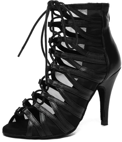 MINITOO Sexy Dance Heels for Women Elegant Open Toe Formal Party Evening Ankle Booties L590 Black 10cm Heel UK 6