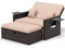 UDPATIO Rattan Lounge Möbel Outdoor,Lounge Balkonmöbel Gartensofa mit Hocker,Rattan Sofa mit Stauraum, Verstellbares 2 Sitzer Garten-Bett für Terrasse,Garten,Braun+Schwarz & Cremefarbene Bezüge