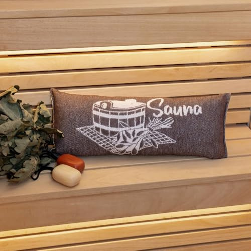 Ger3as Saunakissen Reisekissen, Baumwolle 100% Saunakissen, 50 x 22 cm Sauna Kopfkissen (Braun/weiß)