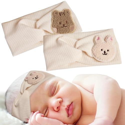 2 pezzi fiore fascia bambino beige scoiattolo coniglio croce fascia per capelli nastro lavorato a maglia intrecciata fascia morbida fascia elastica baby girl