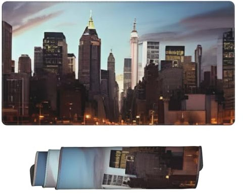 New York City, große Schreibtischunterlage, Gaming-Mauspad, erweitertes großes Mauspad, 75 x 40 x 0,3 cm, niedlich bedruckte Grafik-Schreibtischmatte, genähter Rand, rutschfeste Gummiunterseite,