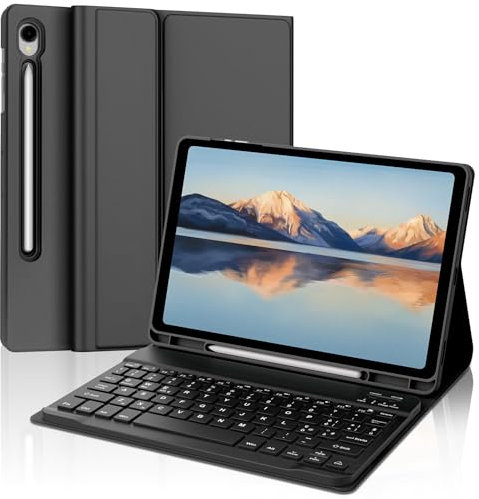 Custodia Tastiera Bluetooth per Samsung Galaxy Tab S9 FE 10.9/ Samsung S9 11 2023, Qwerty Italiana, Design Moderno con Slot per Pencil, Supporto Regolabile e Tastiera Staccabile Senza Fili - Nero