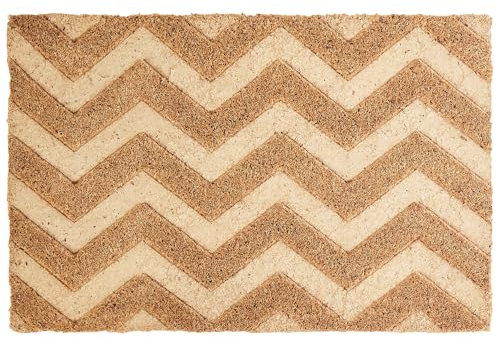 Beliani Moderne Fußmatte 40 x 60 cm Home Zick-Zack-Motiv Kokosfaser Anti-Rutsch PVC Rückseite naturfarbe Ilocos