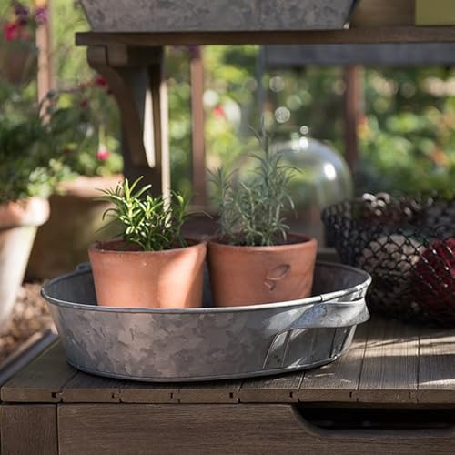 Crocus Collection 30cm Round Galvanised Metal Greenhouse Tray with Handles Planting Garden Accessories Handfinished