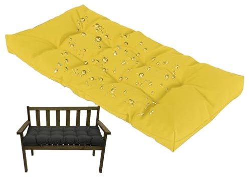 Generisch Bankkissen Outdoor Wasserdicht, 8 cm Dicke Bankauflage Schaukelsitzkissen Für Gartenmöbel Mit Rutschfesten Riemen, Bequemes Gartenbankauflage Für Hollywoodschaukel,Gelb,180x50cm
