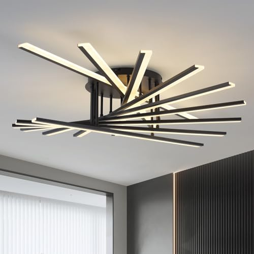 minifair LED Deckenleuchte Moderne Dimmbare Deckenleuchten Dekorative Deckenlampen Mehrkopf Deckenlampe mit Fernbedienung Geeignet für Wohnzimmer Schlafzimmer Esszimmer Küche 9Lichtleisten Schwarz
