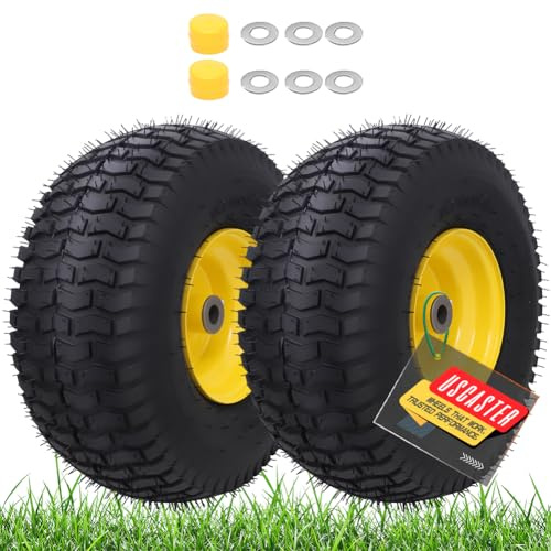 USCaster 15x6.00-6nhs Lawn Mower Tyres without Hose (Pack of 2), Front Replacement Wheels for Lawnmowers, Compatible with Ride-on Lawnmowers and Lawn Tractors, 3 Centric Hub and 3/4 Bushings