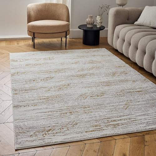 THE RUGS Carmel Modern Area Rug - Stain-Resistant, Non-Shedding, Durable Rugs for Living Room and Bedroom [ Marble Effect Gold, 80x150cm ]