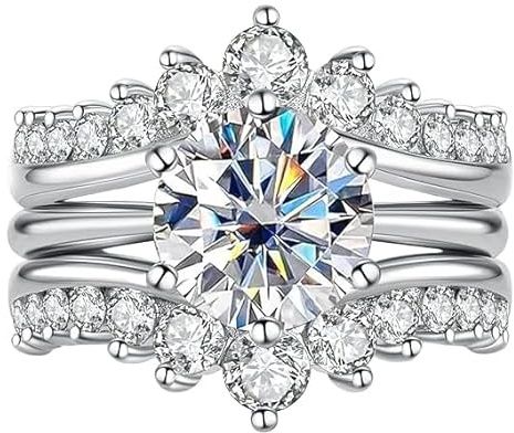aomoso Bague pour Dames - 3CT Bague en Moissanite en Forme de Couronne - avec Certificat, Argent 925, Forme de Grappe, Couleur D, Grade VVS1, Convient pour: Date/Tous les Jours/Mariage/Anniversaire