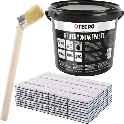 TECPO Reifenmontage Set inkl. Reifenmontagepaste 5 Kg, Auswucht Klebegewichte weiß 600x 5g und Montagepinsel Reifen Montage Satz