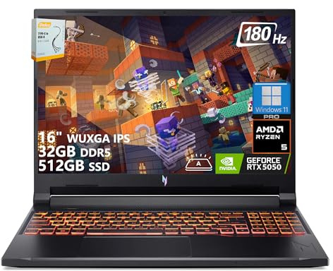 acer Nitro V 16 AI Gaming Laptop | 16 pulgadas WUXGA IPS 180Hz | AMD Hexa-Core Ryzen 5 240 | 32GB DDR5 512GB SSD | GeForce RTX 5050 8GB DLSS4 (hasta 440 tapas AI) | Teclado retroiluminado Win11 Pro