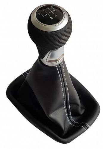 CBT - SCHALTSACK & 3D CARBON SCHALTKNAUF Ring Chrom Naht Weiß C-1R