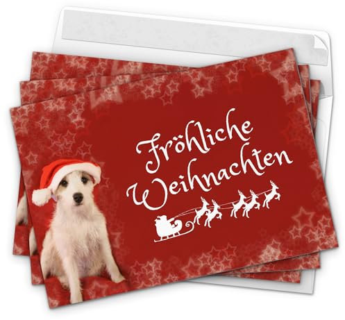 Einladungskarten Manufaktur Hamburg 10 moderne Weihnachtskarten mit Umschlag, Hund Witzig rot mit Text - Grußkarten im Postkarten Format/Weihnachten/im Set