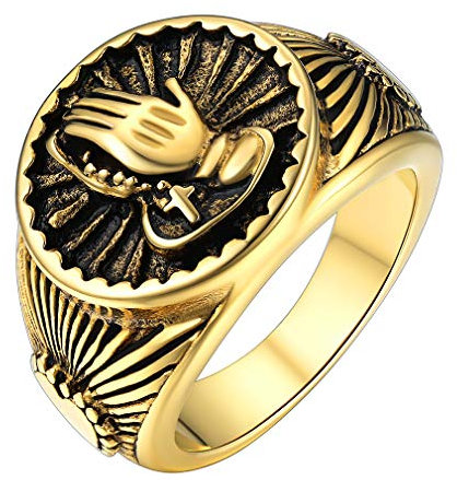 FaithHeart Edelstahl Betende Hände Ringe für Männer Frauen Retro Praying Hand Siegelring Religiöser Schmuck mit Geschenkebox