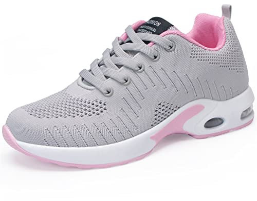 DANNTO Damen Laufschuhe Air Atmungsaktiv Turnschuhe Schnürer Leichte Stoßfest Mode Sportschuhe Outdoor Athletisch Sneaker für Gym Walking Jogging Laufen Basketball Frühling Sommer(Grau,42)