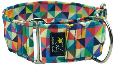 Galguita Amelie Martingale Hundehalsband, Dreiecke, Mehrfarbig, 4 cm breit, Größe S (20-29 cm Umfang)