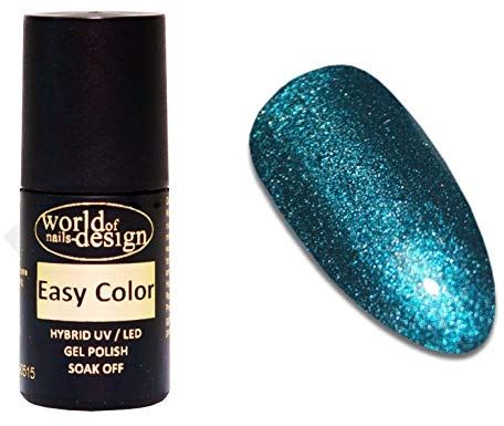 World of Nails-Design Easy Color LED/UV Polish Gel, Hybridlack, Soak Off Gel ablösbar- Glitter Petrol 6 ml