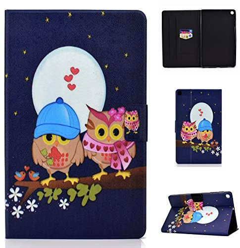 AsWant Lspcase Galaxy Tab A 10.1 Zoll 2019 Hülle PU Leder Flip Case Cover Magnetisch Ständer Tasche Tablet Schutzhülle mit Kartenfach für Samsung Galaxy Tab A 10.1 SM-T510 / SM-T515 Paar Eulen