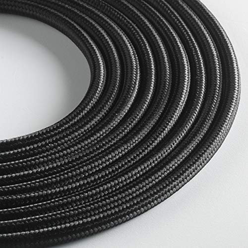 Klartext - Cavo tessile tondo LUMIÈRE per illuminazione, 3x0,75mm, Nero, 3mt.|Attenzione: cavo terra incluso! Massima sicurezza anti scossa!