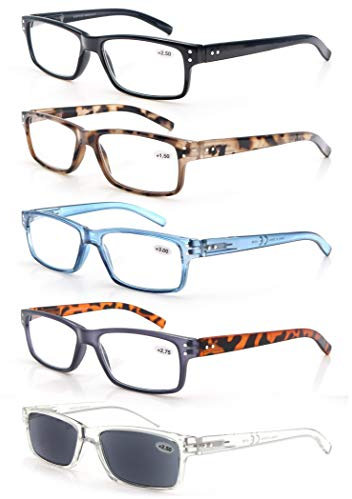 MODFANS Lot de 5 Lunettes Loupes Homme Femme/Lunettes de Lecture +4.0 Monture Legere Branches a Ressort,Style Classique,Lunettes de Vue Rectangle