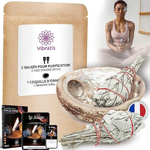 Vibratis Sauge Blanche De Purification 2 Bâtons d'Encens de Sauge À Brûler + Coquille d'Ormeau + E-Book - Élimine Les Énergies Négatives[𝗦𝗮𝘁𝗶𝘀𝗳𝗮𝗶𝘁 𝗼𝘂 𝗥𝗲𝗺𝗯𝗼𝘂𝗿𝘀𝗲]