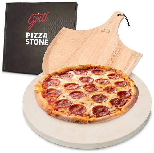 Hans Pierre à pizza pour four et barbecue/cuisson des pizzas en quelques secondes, planche circulaire de 38,1 cm avec pelle à pizza en bois gratuite XL 38,1 cm facile à manipuler