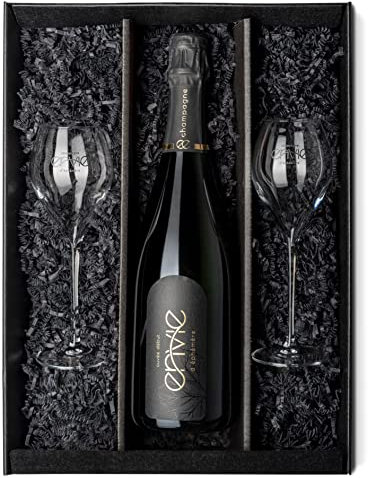 en vie d'éphémère Champagne | Champagner aus nachhaltigem Anbau, vegan, trocken, brut, fruchtig, 1x0,75l Flasche (1x 0,75l mit 2 Gläsern in der Geschenkverpackung)
