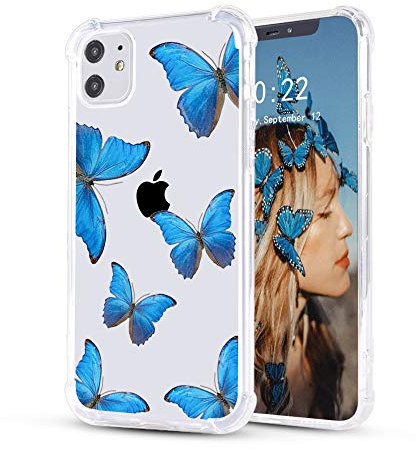 LuGeKe Blue Butterfly Clear Case for iPhone 11, 6.1” Shockproof Bumper Cover for Apple iPhone 11 with Design, Personalized Phone Cases, Cute Butterfly
