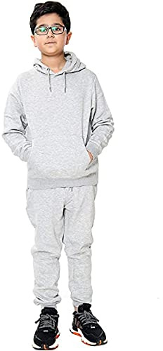 NY Deluxe Edition Trainingsanzug für Kinder Mädchen und Jungen, einfarbig, mit Kapuze, Oberteil und Hose, Jogginganzug, komplettes Set, Alter 7/8, 9/10, 11/12, 13 Jahre Gr. 13 Jahre, grau