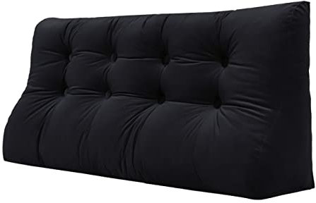 VERCART 55cm Hoches Dickes Rückenkissen Rückenlehne Lesekissen mit Zweireihig Kopfteil Gepolstert Keilkissen Bücherkissen Kopfkissen Wandkissen Lendenkissen fü Bett Tagesbett Samt Schwarz 140cm