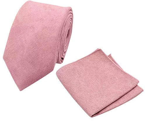 Dusty Rose Skinny Krawatte und Einstecktuch, Baumwolle, Pink