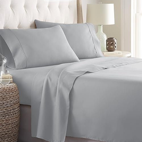 Danjor Linens Etagenbett für Doppelbetten mit 2 Kissenbezügen, leichte gebürstete Mikrofaser, tiefe Taschen, 4-teiliges Spannbetttuch, Hellgrau