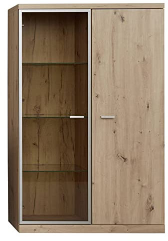 Newfurn Vitrine inkl. Beleuchtung Artisan Eiche Vitrinenschrank Modern Landhaus - 90x142x37 cm (BxHxT) - Glasvitrine Standvitrine Glasschrank - Wohnzimmer Schlafzimmer Flur