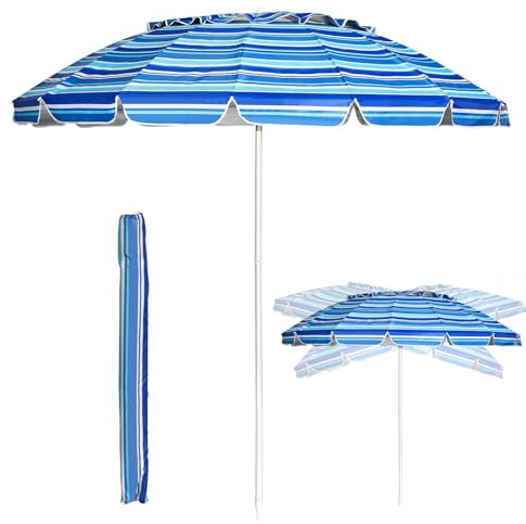 RELAX4LIFE Sonnenschirm Strand, Strandschirm Windfest Stabil, 30° knickbar, Rund Gartenschirm 245 cm, Terrassenschirm mit Bodenhülse & Schutzhülle, Marktschirm Sonnenschutz (Marineblau)