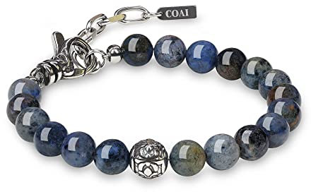 COAI Männer Perlenarmband aus Dumortierit mit Fleur De Lis Charm Echter Edelstein Armband für Herren