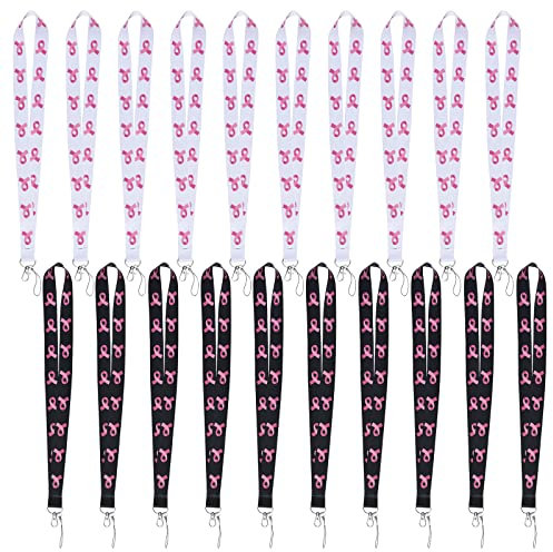 WANDIC Brustkrebs-Aufklärungsband, 20 Stück Pink Ribbon Lanyard Hals Lanyard Strap Abzeichen Kartenhalter Für Schlüsselanhänger ID Badge Handyhalter