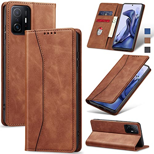Jasonyu Handyhülle für Xiaomi 11T/11T Pro, PU Leder Klapphülle, Braun | Magnetische Schutzhülle, Ständer, Kartenfächern, Flip Klappbar, Stoßfeste TPU Stoßsicher Hülle